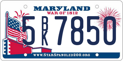 MD license plate 5BK7850