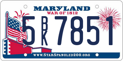 MD license plate 5BK7851
