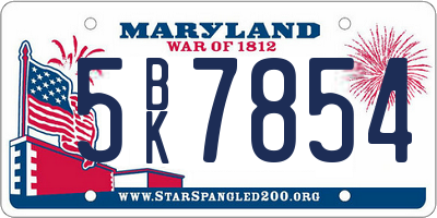 MD license plate 5BK7854
