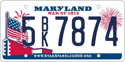MD license plate 5BK7874