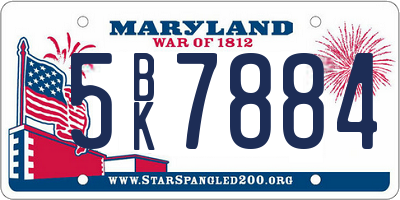 MD license plate 5BK7884