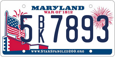 MD license plate 5BK7893