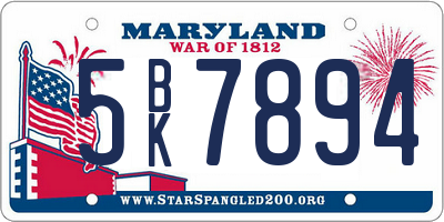 MD license plate 5BK7894