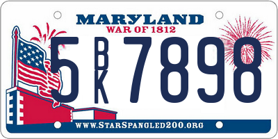 MD license plate 5BK7898