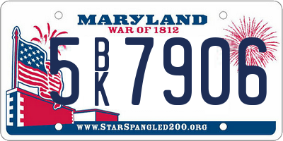 MD license plate 5BK7906