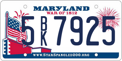 MD license plate 5BK7925