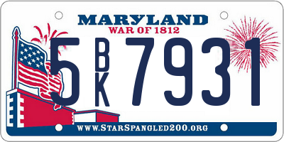 MD license plate 5BK7931