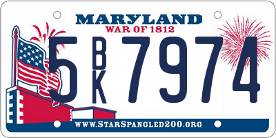 MD license plate 5BK7974