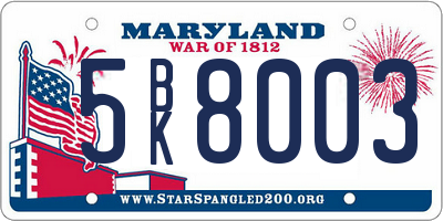 MD license plate 5BK8003