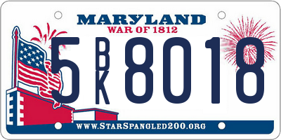 MD license plate 5BK8018