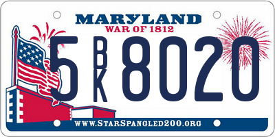 MD license plate 5BK8020