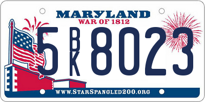 MD license plate 5BK8023