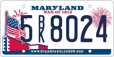MD license plate 5BK8024