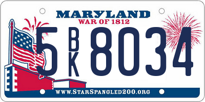 MD license plate 5BK8034
