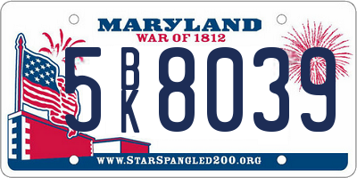 MD license plate 5BK8039