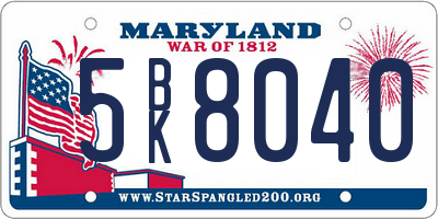 MD license plate 5BK8040