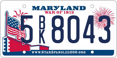 MD license plate 5BK8043