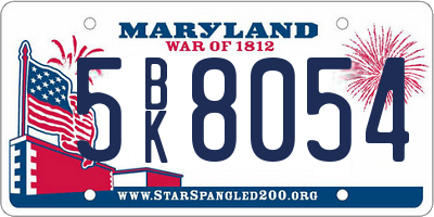 MD license plate 5BK8054
