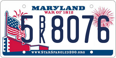 MD license plate 5BK8076