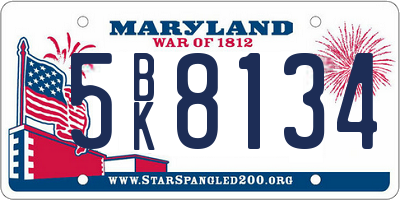 MD license plate 5BK8134