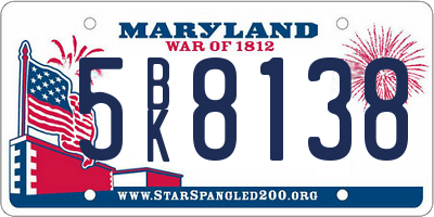 MD license plate 5BK8138
