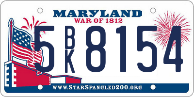 MD license plate 5BK8154