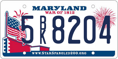 MD license plate 5BK8204