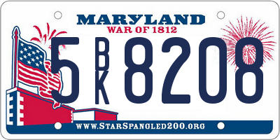 MD license plate 5BK8208