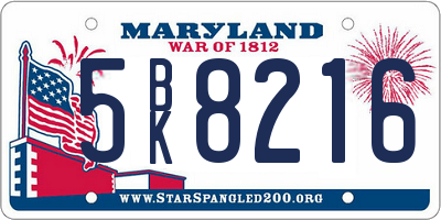 MD license plate 5BK8216