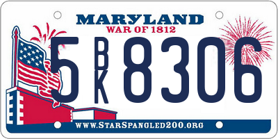 MD license plate 5BK8306