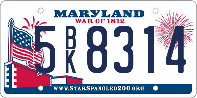 MD license plate 5BK8314