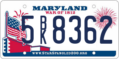 MD license plate 5BK8362