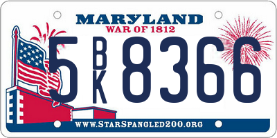 MD license plate 5BK8366