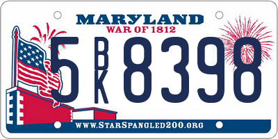 MD license plate 5BK8398