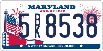 MD license plate 5BK8538