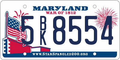 MD license plate 5BK8554
