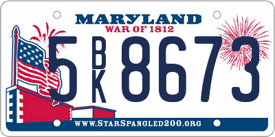 MD license plate 5BK8673