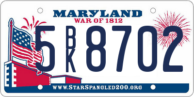 MD license plate 5BK8702