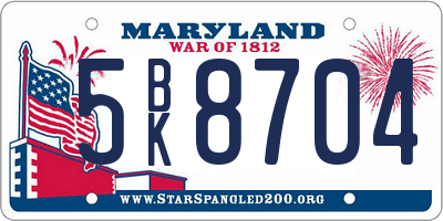 MD license plate 5BK8704