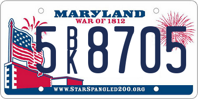 MD license plate 5BK8705