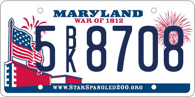 MD license plate 5BK8708
