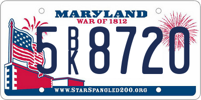 MD license plate 5BK8720