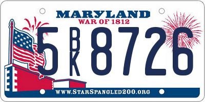 MD license plate 5BK8726