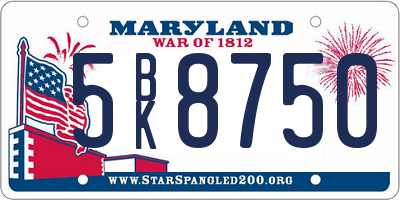 MD license plate 5BK8750