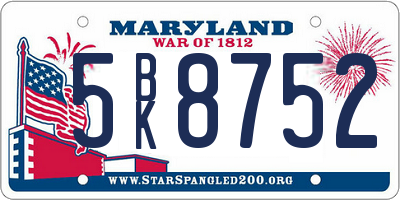 MD license plate 5BK8752
