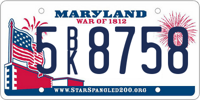 MD license plate 5BK8758
