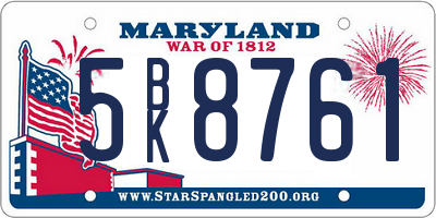 MD license plate 5BK8761