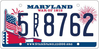MD license plate 5BK8762