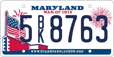 MD license plate 5BK8763