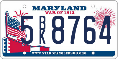 MD license plate 5BK8764